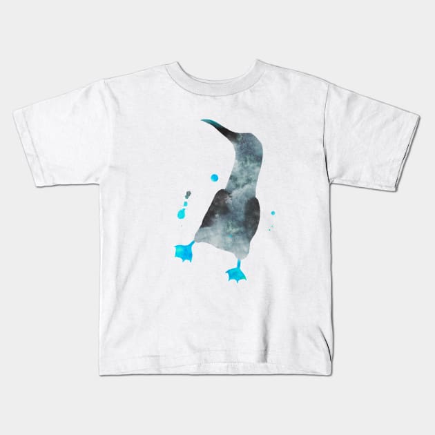 Blue Footed Booby Watercolor Painting Kids T-Shirt by Miao Miao Design